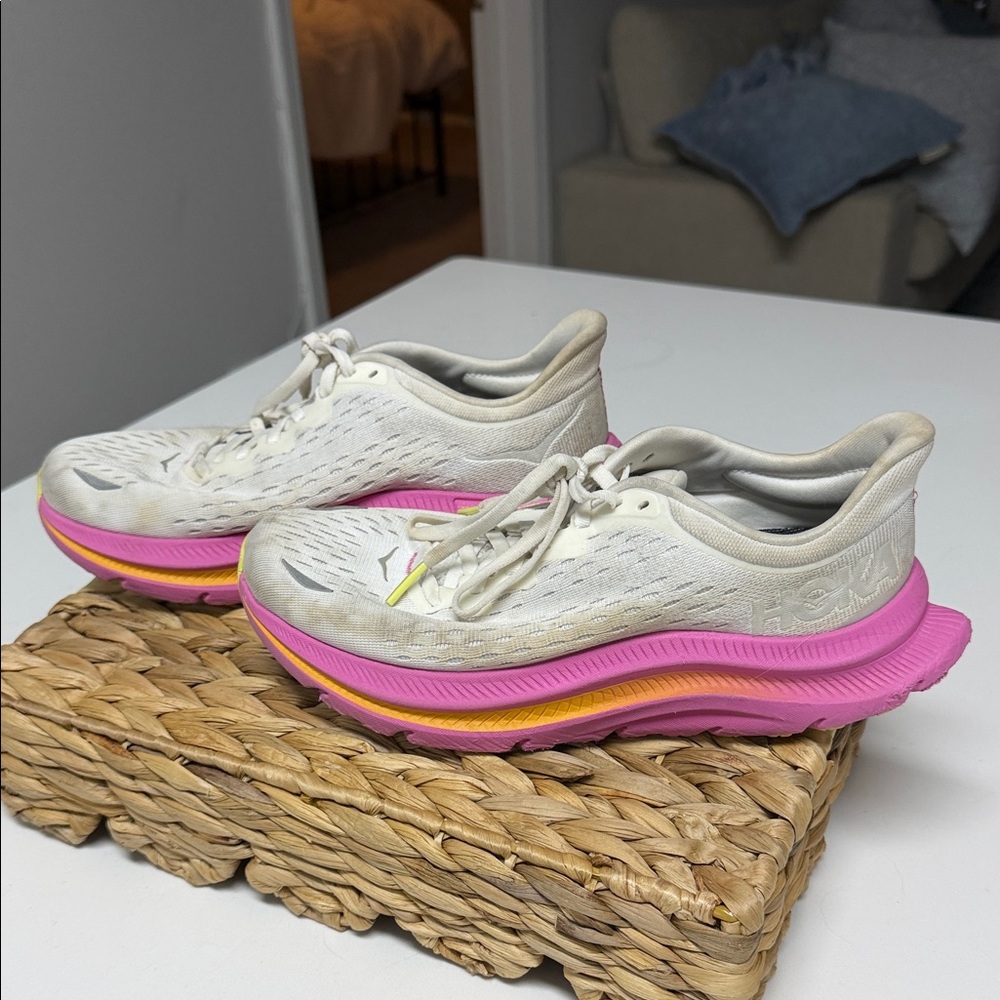 Hoka Women's Cream and Pink Athletic Shoes